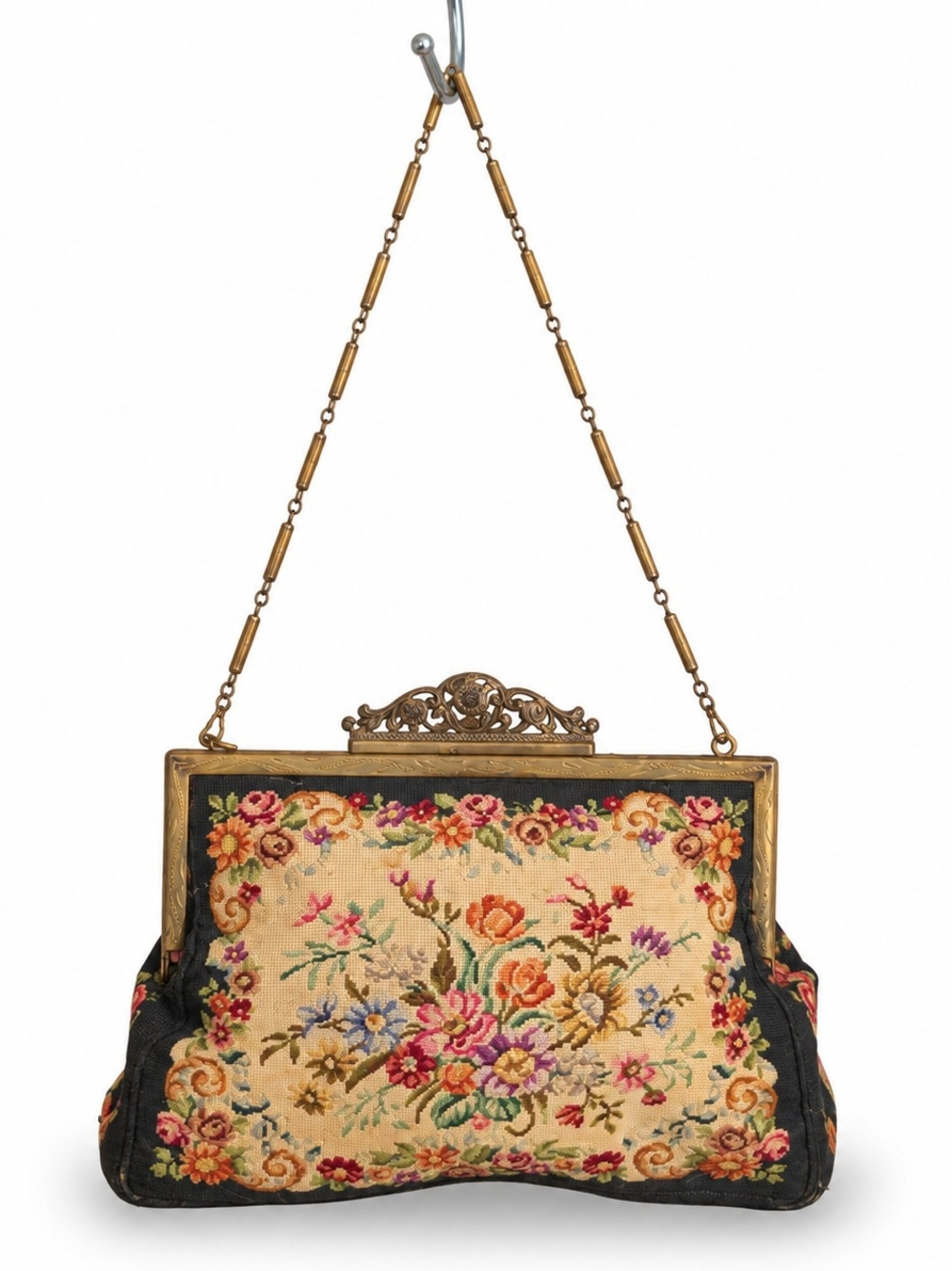 1900's Floral Needlepoint Clutch.